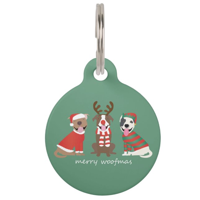 Merry Woofmas Pit Bull Dogs Huisdierpenning (Voorkant)