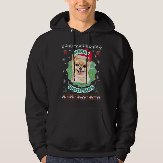 Merry Woofmas Pomeranian Hoodie (Voorkant)