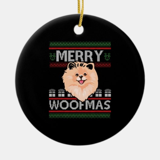 Merry Woofmas Pommerse Kerst Hondenliefhebber Gift Keramisch Ornament (Voorkant)