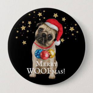 Merry WOOFmas Pug Dog onder de sterren Ronde Button 4,0 Cm