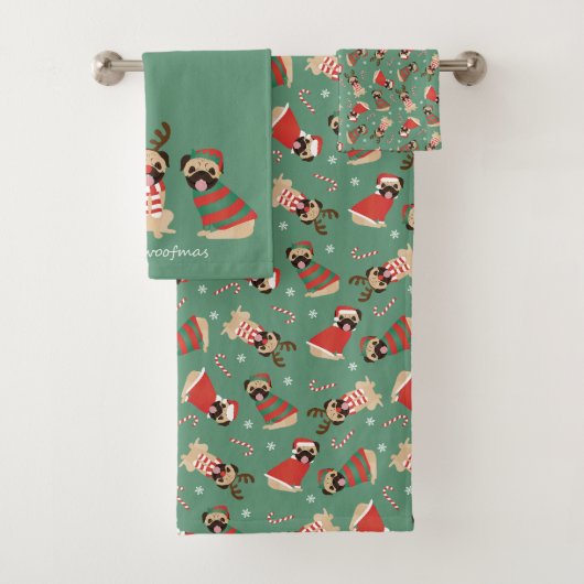 Merry Woofmas Pug Dogs Bad Handdoek (Insitu)