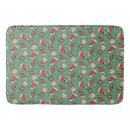 Merry Woofmas Pug Dogs Badmat (Voorkant)