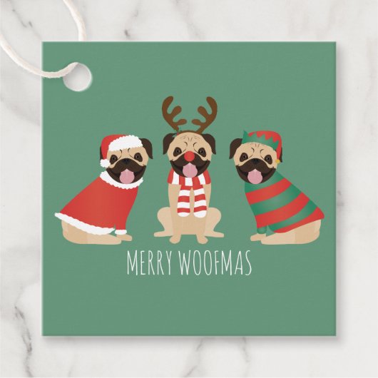 Merry Woofmas Pug Dogs Bedankjes Labels (Voorkant)