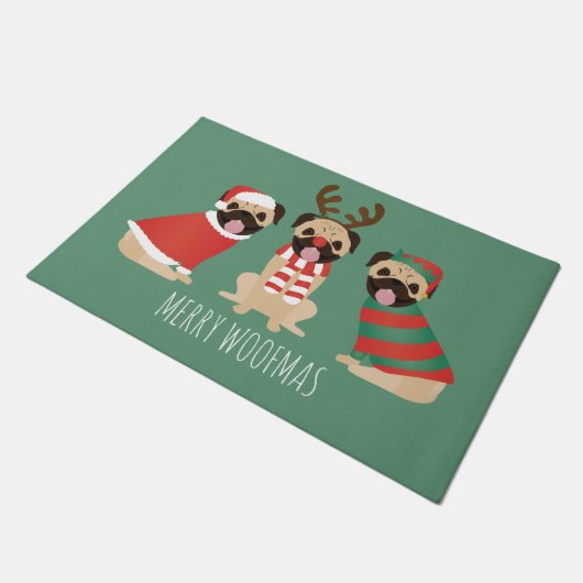 Merry Woofmas Pug Dogs Deurmat (Schuin)