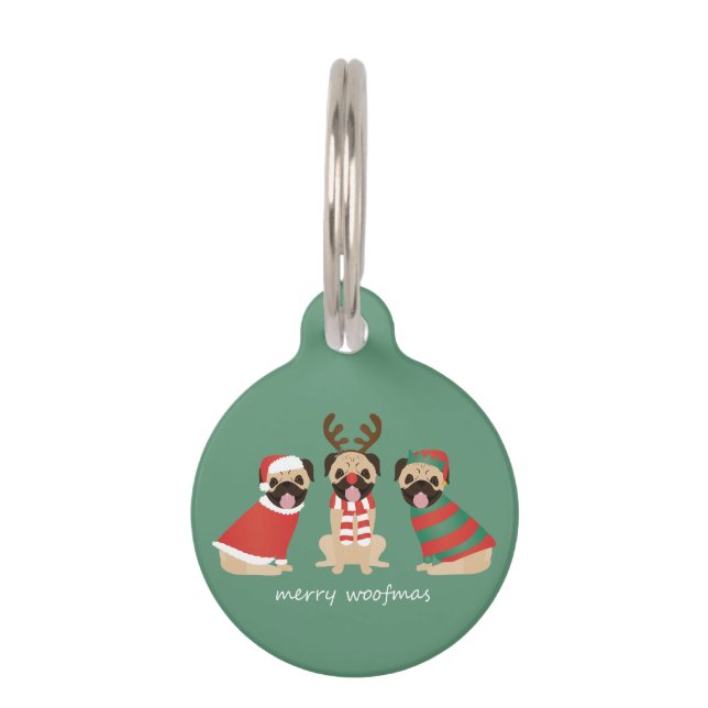 Merry Woofmas Pug Dogs Huisdierpenning (Voorkant)