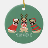 Merry Woofmas Pug Dogs Keramisch Ornament (Voorkant)