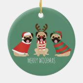 Merry Woofmas Pug Dogs Keramisch Ornament (Achterkant)