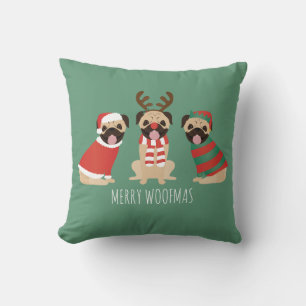 Merry Woofmas Pug Dogs Kussen