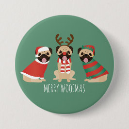 Merry Woofmas Pug Dogs Ronde Button 7,6 Cm