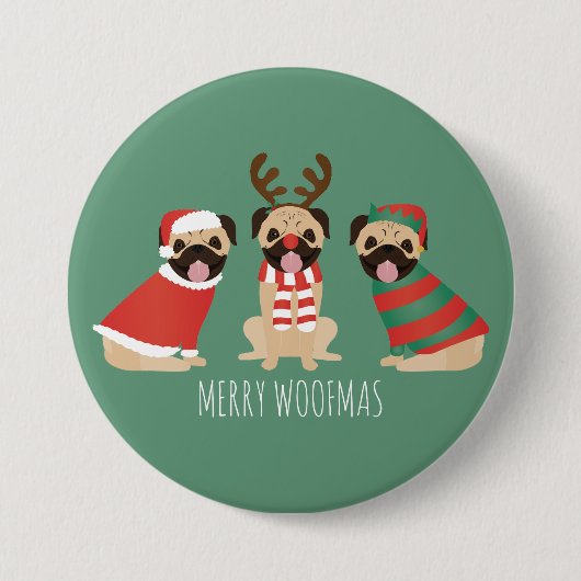 Merry Woofmas Pug Dogs Ronde Button 7,6 Cm (Voorkant)