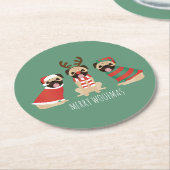 Merry Woofmas Pug Dogs Ronde Kartonnen Onderzetter (Gebogen)