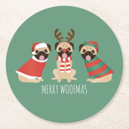 Merry Woofmas Pug Dogs Ronde Kartonnen Onderzetter