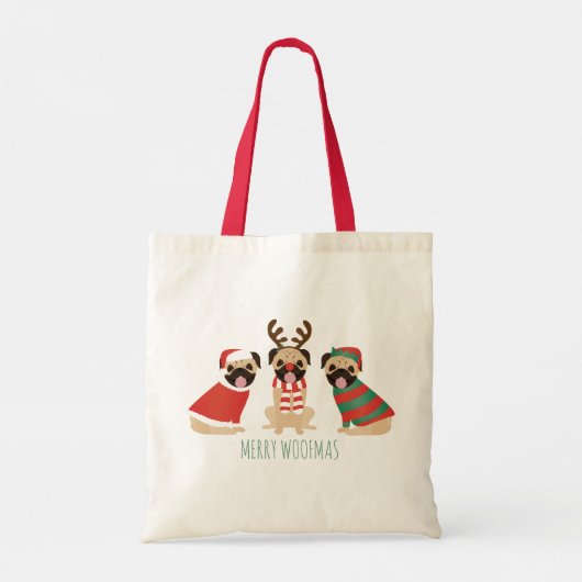 Merry Woofmas Pug Dogs Tote Bag (Achterkant)