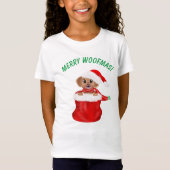 Merry Woofmas. Puppy Bulldog in Santa Bag T-shirt (Voorkant)