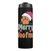 Merry Woofmas Retro Kerst roze Hond T-shirt Des Thermosbeker (Voorkant)