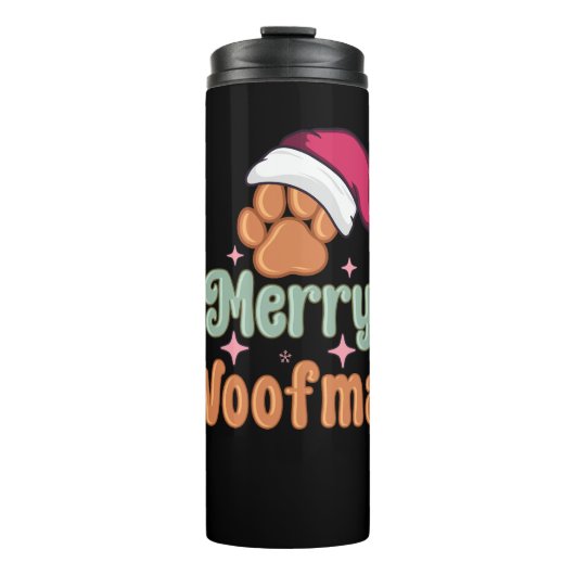 Merry Woofmas Retro Kerst roze Hond T-shirt Des Thermosbeker (Voorkant)