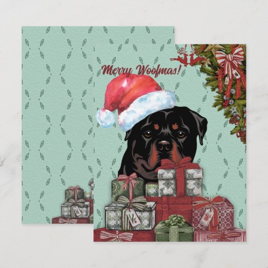 Merry Woofmas. Rottweiler Santa Hat-kerstcadeau Notitiekaartje (Voorkant / Achterkant)