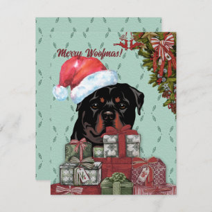 Merry Woofmas. Rottweiler Santa Hat-kerstcadeau Notitiekaartje