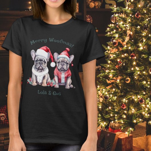 Merry Woofmas Santa Franse Bulldog Kersthond T-shirt