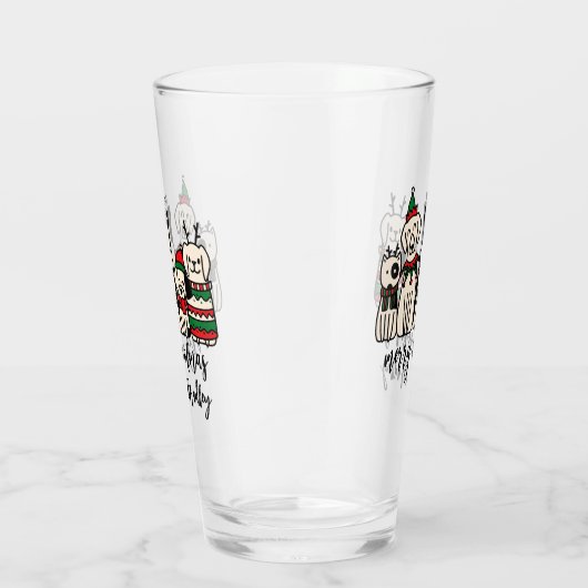 Merry Woofmas Schattige Dogs Christmas Custom Name Glas (Rechts)