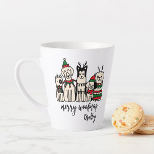Merry Woofmas Schattige Dogs Christmas Custom Name Latte Mok