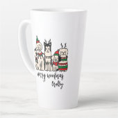 Merry Woofmas Schattige Dogs Christmas Custom Name Latte Mok (Linkerhoek)