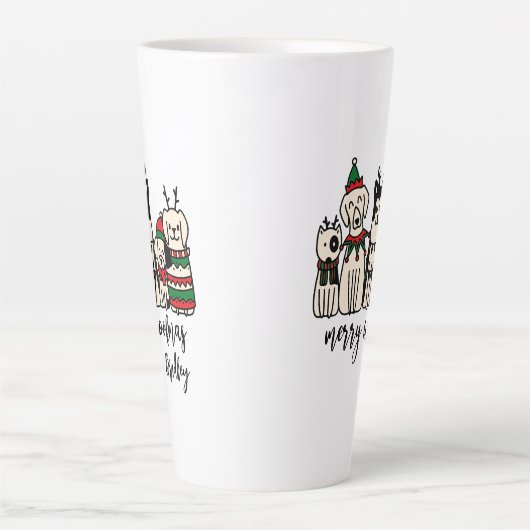 Merry Woofmas Schattige Dogs Christmas Custom Name Latte Mok (Voorkant)