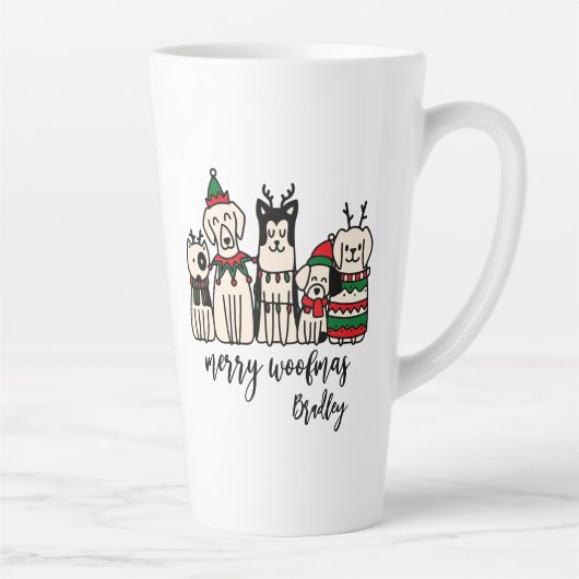 Merry Woofmas Schattige Dogs Christmas Custom Name Latte Mok (Rechts)