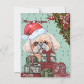 Merry Woofmas. Shih Tzu Santa Hat-kerstcadeau Notitiekaartje (Voorkant)