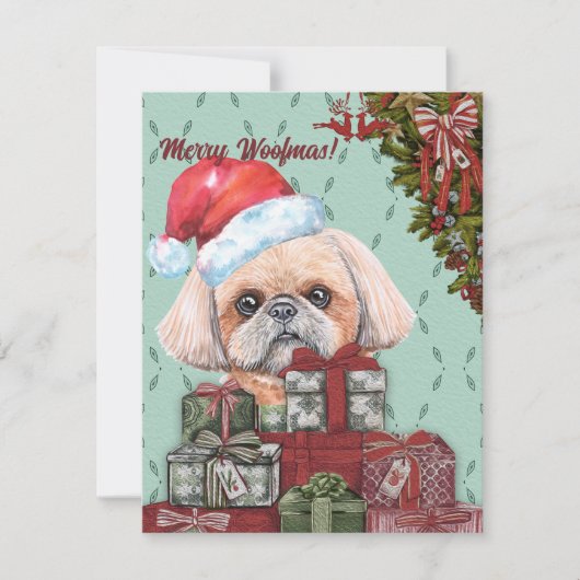 Merry Woofmas. Shih Tzu Santa Hat-kerstcadeau Notitiekaartje (Voorkant)