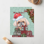 Merry Woofmas. Shih Tzu Santa Hat-kerstcadeau Notitiekaartje (Voorkant / Achterkant in situ)