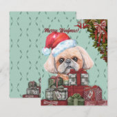 Merry Woofmas. Shih Tzu Santa Hat-kerstcadeau Notitiekaartje (Voorkant / Achterkant)