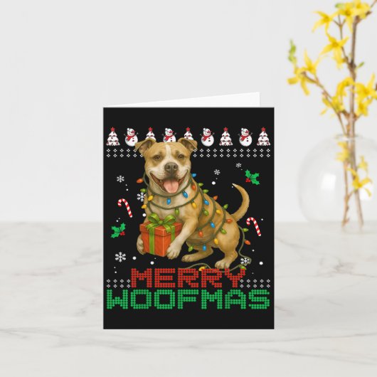 Merry Woofmas Tbull Christmas Shirt Xmas Dog  Kaart (Gele Bloem)