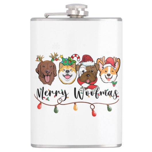 Merry Woofmas Typografie Fles Heupfles (Voorkant)