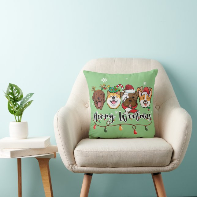 Merry Woofmas Typografie Worp Kussen (Stoel)