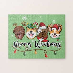 Merry Woofmas Typography Jigzaag Puzzle Legpuzzel