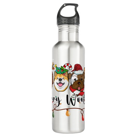 Merry Woofmas Typography Water Bottle Waterfles (Voorkant)