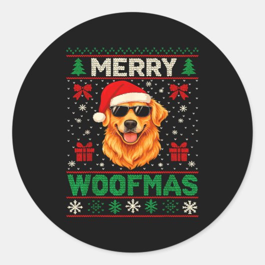 Merry Woofmas Ugly Christmas Jumper Xmas Dog Lover Ronde Sticker (Voorkant)