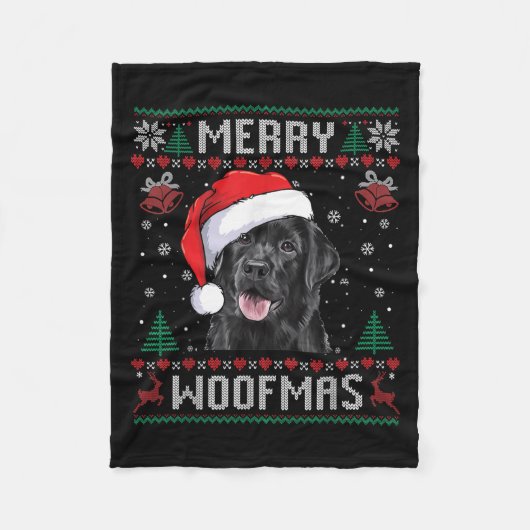 Merry Woofmas Ugly Sweater Black Lab Labrador Chri Fleece Deken (Voorkant)