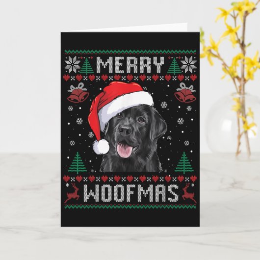Merry Woofmas Ugly Sweater Black Lab Labrador Chri Kaart (Gele Bloem)