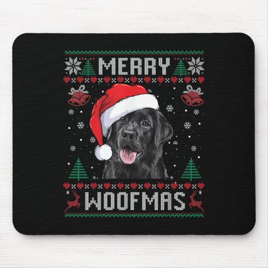 Merry Woofmas Ugly Sweater Black Lab Labrador Chri Muismat (Voorkant)