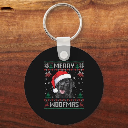 Merry Woofmas Ugly Sweater Black Lab Labrador Chri Sleutelhanger (Voorkant)