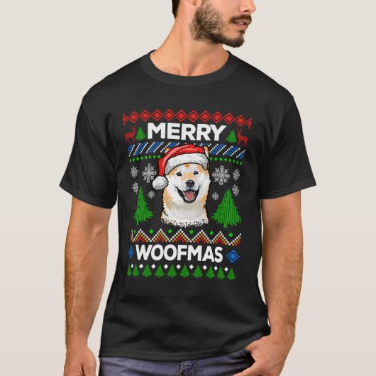Merry Woofmas Ugly Sweater Kerstmis Shiba Inu Lov T-shirt (Voorkant)