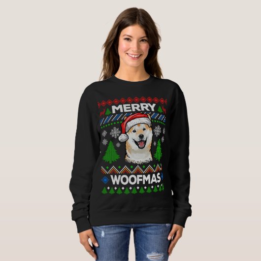 Merry Woofmas Ugly Sweater KerstShiba (Voorkant volledig)
