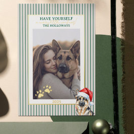 Merry Woofmas Waterverf Duitse Herder Folie Feestdagenkaart