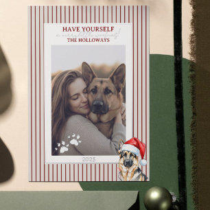 Merry Woofmas Waterverf Duitse Herder Folie Feestdagenkaart