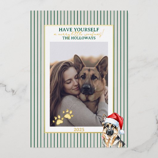 Merry Woofmas Waterverf Duitse Herder Folie Feestdagenkaart (Voorkant)