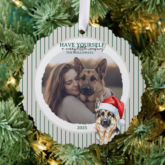 Merry Woofmas Waterverf Duitse Herder Ornament Kaart (Insitu (Drie))