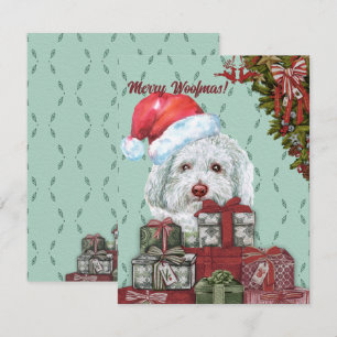 Merry Woofmas. White Poodle Santa Hat Kerstmis Notitiekaartje