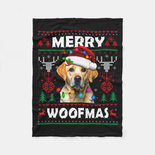 Merry Woofmas Yellow Labrador Christmas Ugly Sweat Fleece Deken (Voorkant)